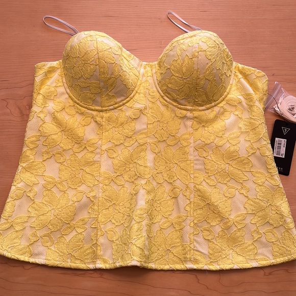 Guess Yellow and White Lace Bustier NWT Sz L/XL - Picture 6 of 17